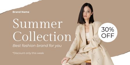 Summer Collection Sale Ad on Beige Twitter Design Template
