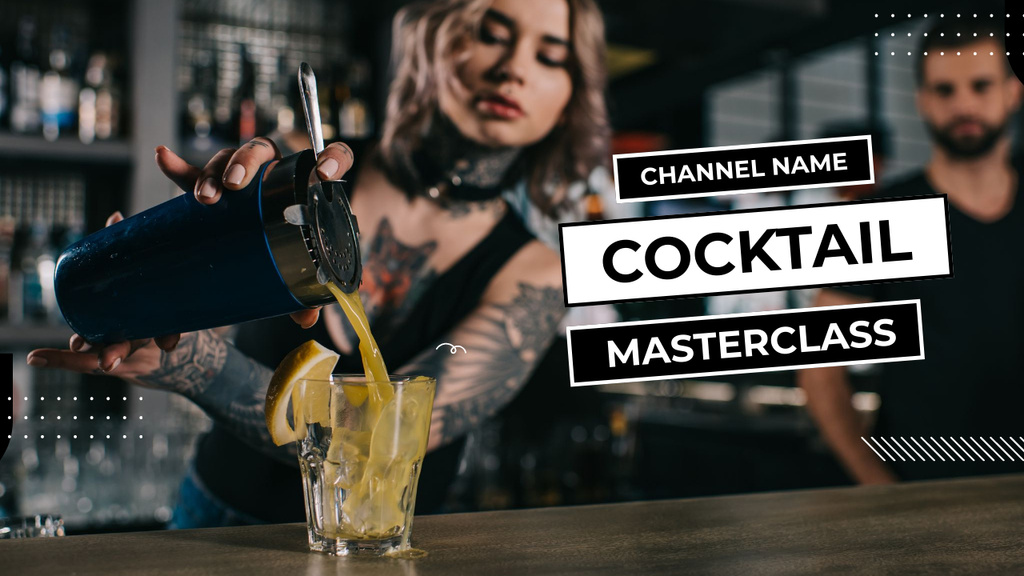 Woman Bartender Making Cocktail at Masterclass Youtube Thumbnail Design Template