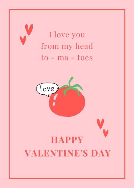 Valentine's Day Congratulations With Tomato And Love Postcard A6 Vertical Design Template