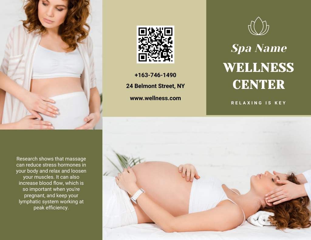 Wellness Center Advertisement with Pregnant Woman Brochure 8.5x11inデザインテンプレート