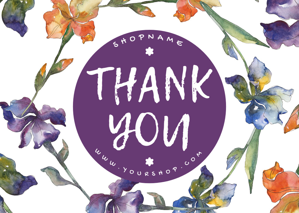 Plantilla de diseño de Thank You Message with Watercolor Irises Card 
