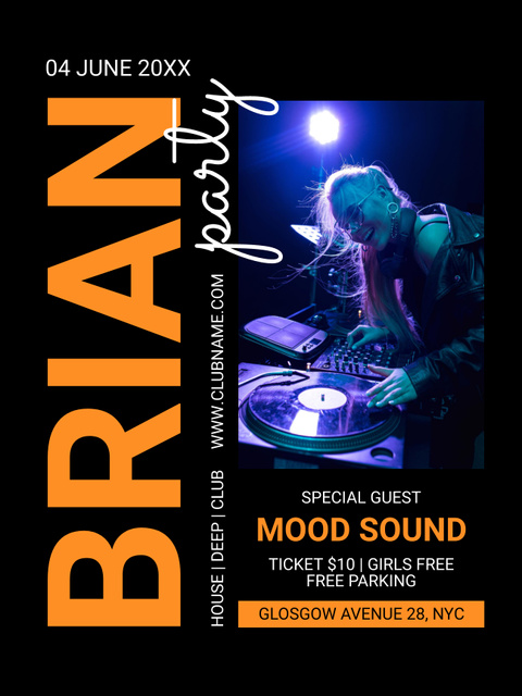 Mood Sound Party with DJ Poster US Tasarım Şablonu