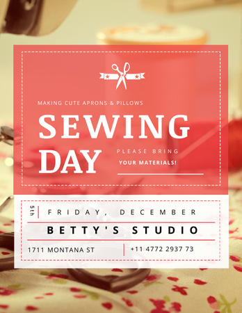 Sewing day event with needlework tools Flyer 8.5x11in Design Template