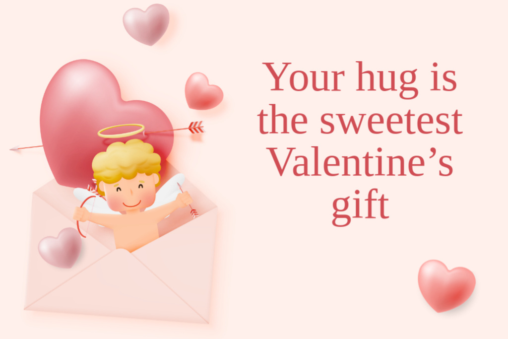 Valentine's Phrase with Cute Angel and Heart Postcard 4x6in Tasarım Şablonu