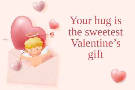 Ontwerpsjabloon van Postcard 4x6in van Valentine's Phrase with Cute Angel and Heart