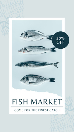 Designvorlage Anzeige des Fischmarktes mit Sonderangebot von Rabatten für Instagram Story