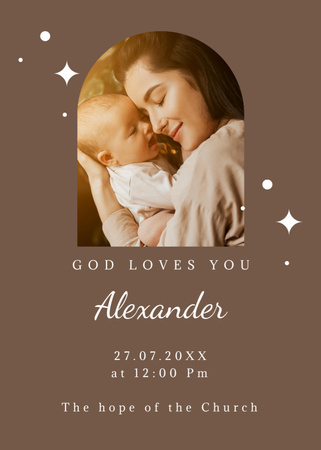 Baptism Announcement with Mother holding Child Invitation Design Template