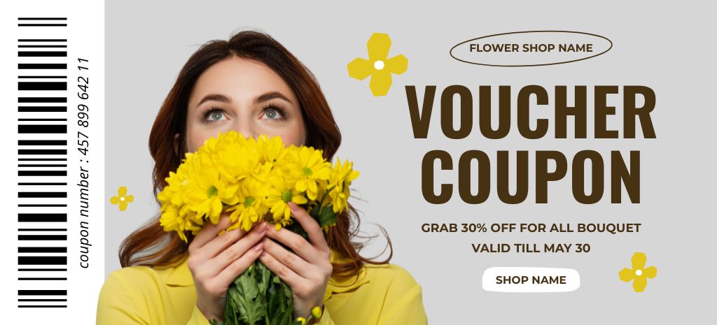 Bouquet Voucher with Happy Woman Coupon 3.75x8.25in Tasarım Şablonu