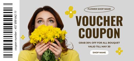 Platilla de diseño Bouquet Voucher with Happy Woman Coupon 3.75x8.25in