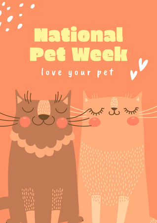 Cute Cats And Greeting on National Pet Week Poster A3 Design Template