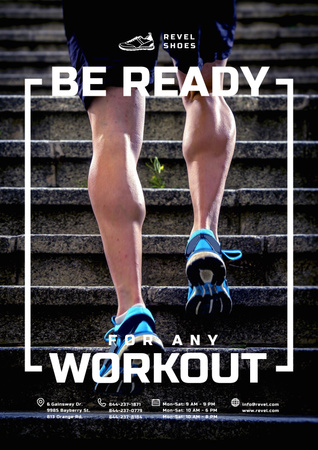 Shoes Store Promotion with Sneakers in Gym Poster Design Template