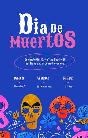 Dia de los Muertos Announcement with Skull Invitation 4.6x7.2in Design Template