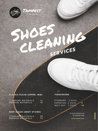 Shoes Cleaning Services Ad with Sportsman on Skateboard Poster US Design Template