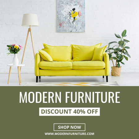 Modern Furniture Ad with Yellow Sofa Instagram Πρότυπο σχεδίασης