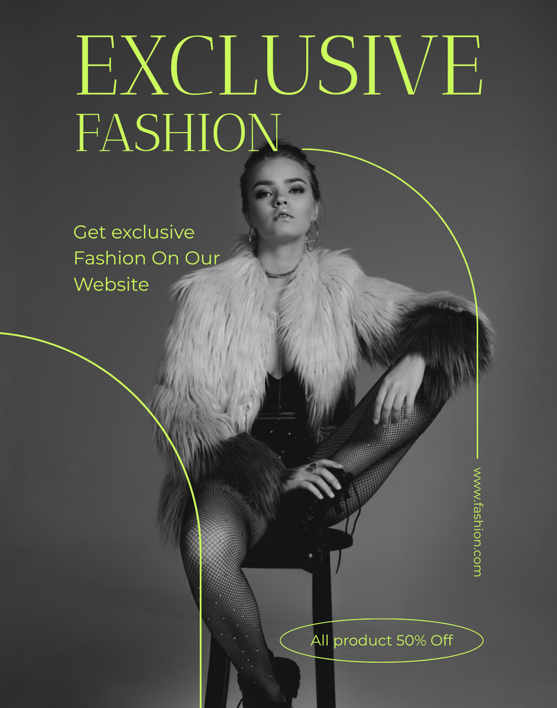 Offer of Exclusive Fashion with Model in Fur Coat Poster 22x28in Tasarım Şablonu
