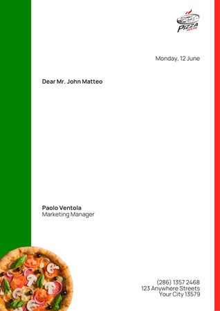 Plantilla de diseño de Oferta de pizza en pizzería italiana Letterhead 