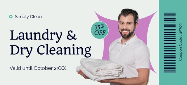 Discount Offer on Laundry and Dry Cleaning Services Coupon 3.75x8.25inデザインテンプレート