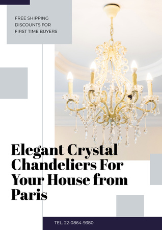 Offer of Elegant Crystal Chandeliers from Paris Poster A3 Πρότυπο σχεδίασης