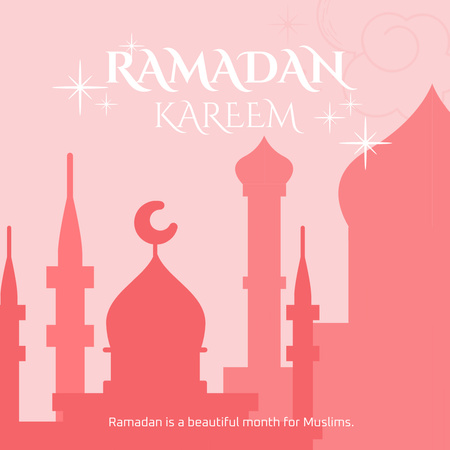 Beautiful Ramadan Greeting with Mosque in Pink Instagram Design Template