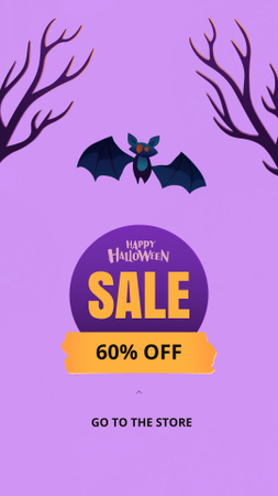 Spooky Halloween Items Sale With Discounts And Cute Bat Instagram Video Story Design Template