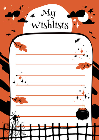 Modèle de visuel Liste de souhaits d'Halloween avec des silhouettes de chauves-souris sur orange - Schedule Planner