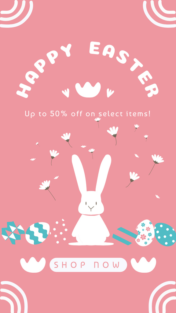 Easter Greeting with Cute Illustrated White Bunny Instagram Story Design Template