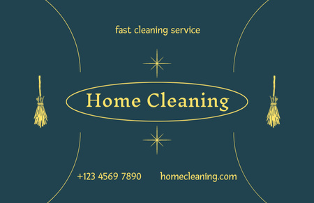 Cleaning Services Offer with Brooms Business Card 85x55mm Design Template