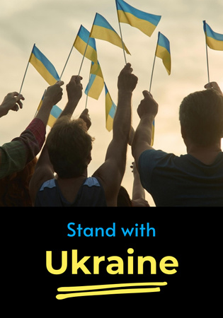 Sunrise And People Holding Ukrainian Flags For Support Poster 28x40in Tasarım Şablonu