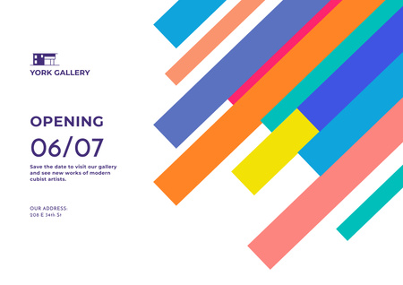 Designvorlage Ankündigung der Galerieeröffnung mit bunten Linien für Poster A2 Horizontal