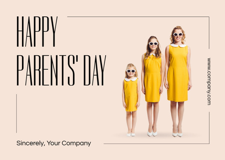 Şık anne ve kızlarıyla Mutlu Ebeveynler Günü Postcard 5x7in Tasarım Şablonu