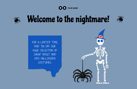 Halloween Holiday with Funny Skeleton and Spider Flyer 5.5x8.5in Horizontal Design Template