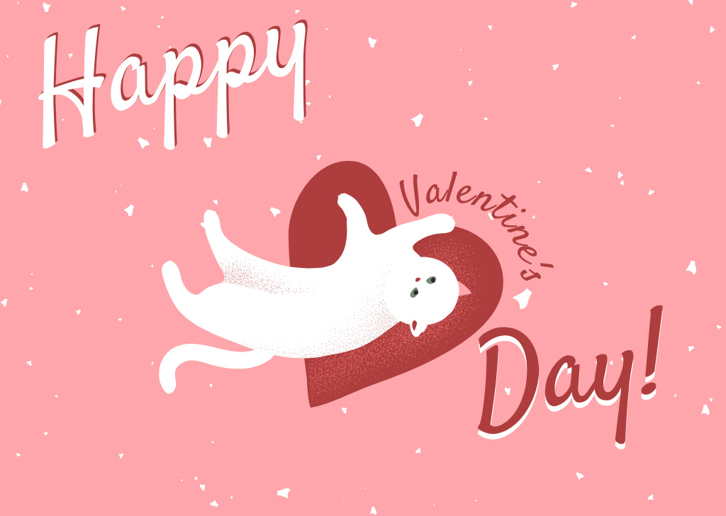 Happy Valentine's Day Greeting with Adorable Cat Card Design Template
