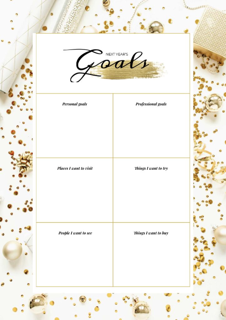 New Year's Goals list on golden glitter Schedule Planner tervezősablon
