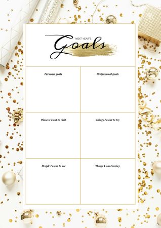 Ontwerpsjabloon van Schedule Planner van New Year's Goals list on golden glitter