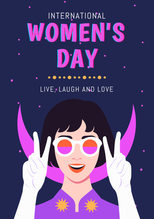Women's Day Celebration with Cute Woman in Sunglasses Poster Design Template