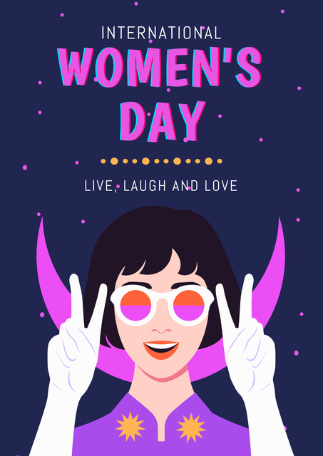 Women's Day Celebration with Cute Woman in Sunglasses Poster Tasarım Şablonu