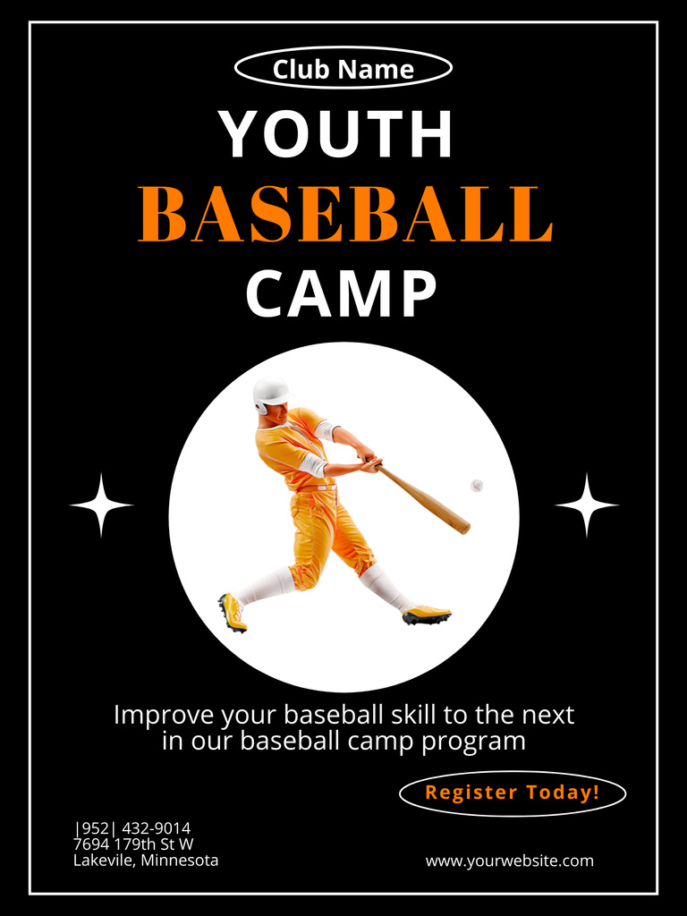 Youth Baseball Camp Advertising Poster USデザインテンプレート