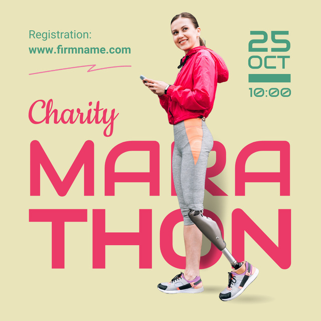 Announcement Of Charity Marathon With Registration Animated Post tervezősablon