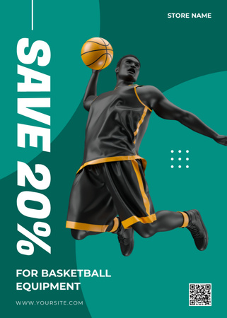 Ontwerpsjabloon van Flayer van Advertentie voor sportwinkel met basketbalspeler