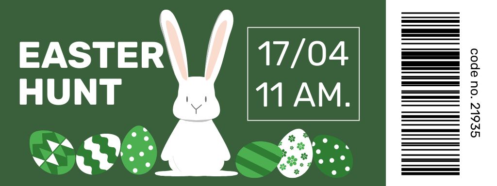 Ontwerpsjabloon van Ticket van Easter Hunt Announcement with Bunny on Green