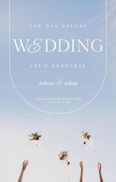 Wedding Rehearse Announcement With Bouquets Invitation 4.6x7.2in Design Template