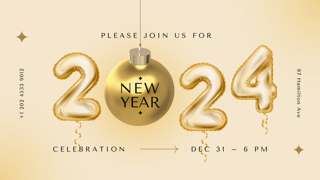 New Year Celebration Announcement with Golden Decoration FB event cover Tasarım Şablonu