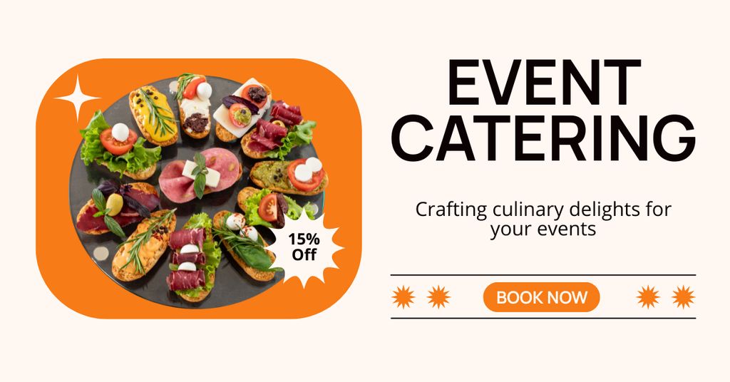 Event Catering Services with Tasty Snacks Facebook ADデザインテンプレート