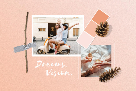 Beautiful Love Story with Cute Couple on Moped Mood Board Design Template