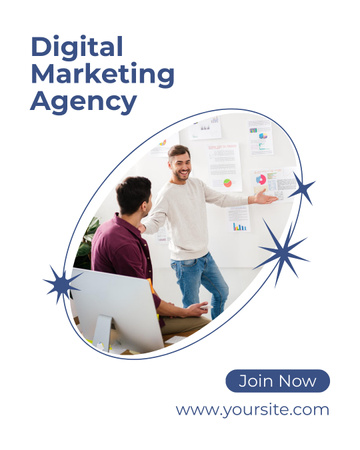 Marketingügynökségi szolgáltatási ajánlat kollégákkal a találkozón Instagram Post Vertical tervezősablon
