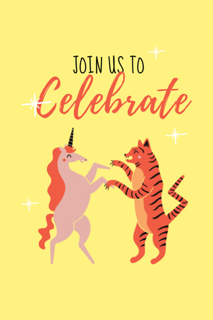 Funny Tiger And Unicorn Dancing Postcard 4x6in Vertical Design Template