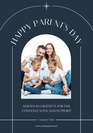 National Parents' Day with Youbg Family on Blue Poster 28x40in Tasarım Şablonu