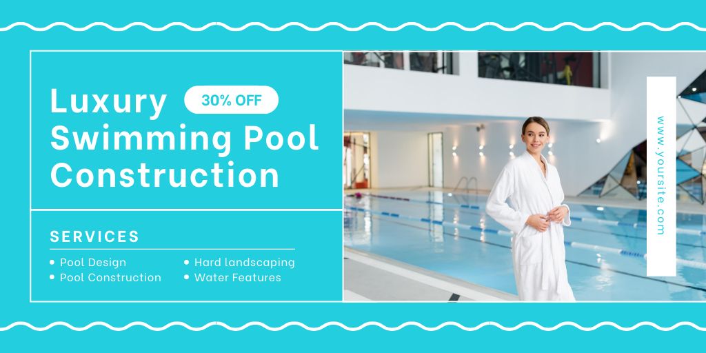 Ontwerpsjabloon van Twitter van Discount on Luxury Pools Construction for Spa and Resorts