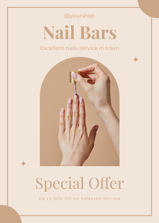 Reklama na kosmetický salon s ženou nanášení laku na nehty Flayer Šablona návrhu