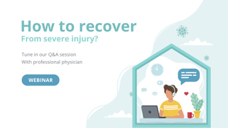 Szablon projektu wskazówki dotyczące opieki zdrowotnej z pracownikiem przez laptopa w domu FB event cover